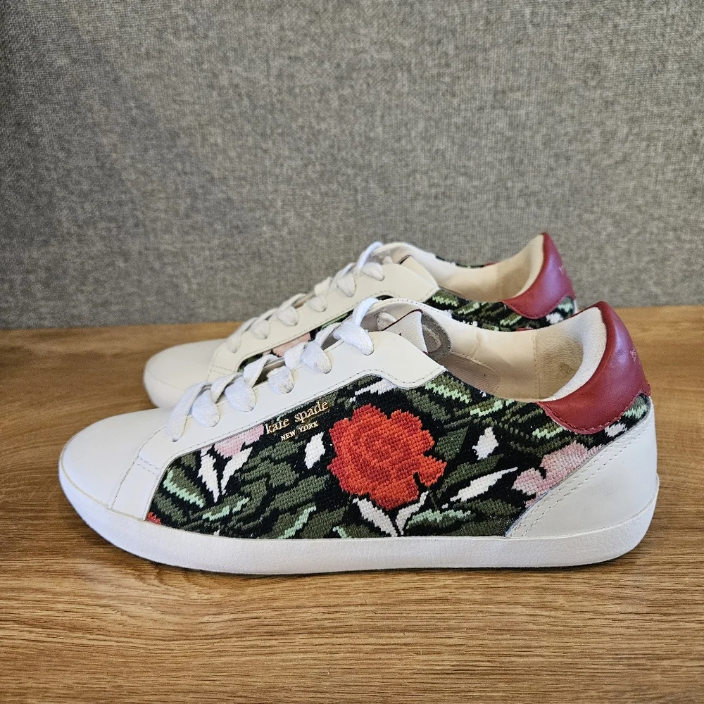 Kate Spade Ace Rose Women's Sneakers With Floral Embroidered Design Size 7.5